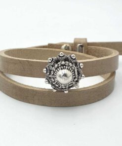 Leren Armband Ava met zeeuwse knop Taupe