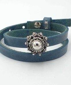 Leren Armband Ava met zeeuwse knop jeansblauw