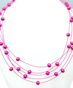 Ketting Mea van glasparels fuchsia