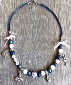 Kettingketting Tessy met naam blauw wit roze