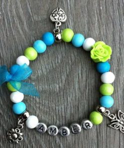 Armband Tessy met naam aqua lime