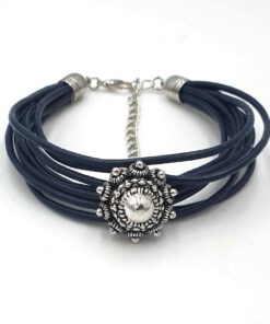 Leren armband Zeeuwse knop donkerblauw