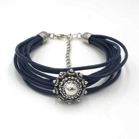 Leren armband Zeeuwse knop donkerblauw