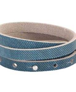 Leren armband Ava met zeeuwse knop 3 dubbel Denim blue