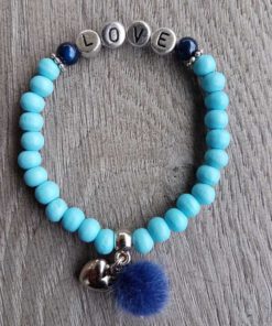 Armband Silvie turquoise met naam en pompon