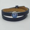 Verstelbare leren dubbele armband met delftsblauwe schuiver