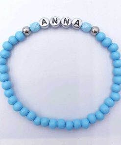 Armband Katie met naam naar keuze aqua