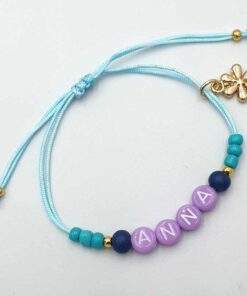 Ibiza armband met naam aqua met bloem