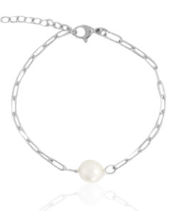 Roestvrij stalen (RVS) Stainless steel armband pearl Zilver