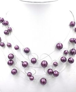 Ketting Janelle met parels van diverse maten in Aubergine