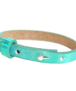 Verstelbare armband leer kids 8mm Holographic green