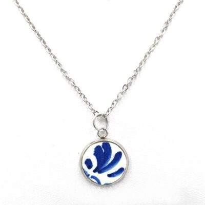 rvs ketting met Delfts blauwe vintage keramieken hanger