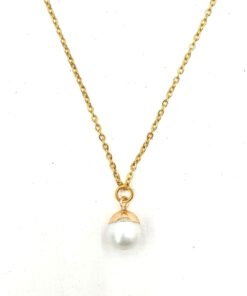 rvs ketting met zoetwater parel hanger goud