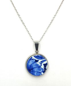 RVS ketting met Delfts blauwe vintage keramieken hanger 20mm