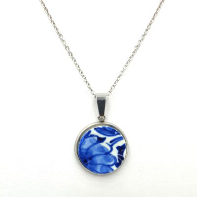RVS ketting met Delfts blauwe vintage keramieken hanger 20mm