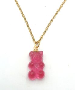 Stainless Steel Initiaal Ketting gummi bear Pink