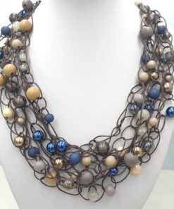 Ketting Jane Bruin, beige met blauw