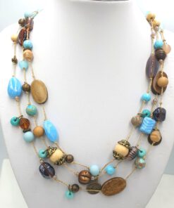 Unieke vrolijke ketting Maya in turquoise bruin