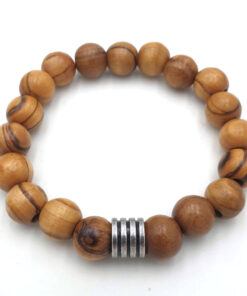 Stoere herenarmband van olijfhouten kralen.