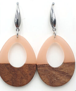 Oorbellen Epoxy met houten hanger zilver