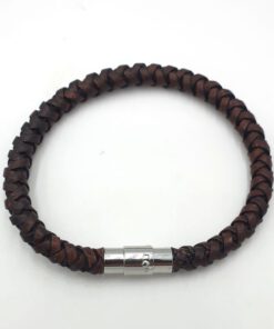 Donkerbruin leren heren armband 22cm