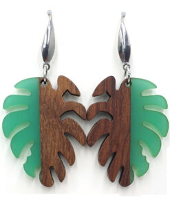 Zilveren RVS Oorbellen matte epoxy met hout