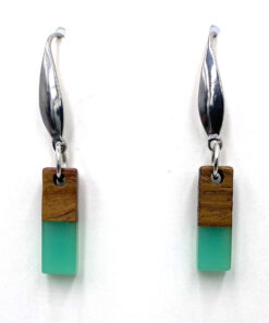 RVS oorbellen epoxy met hout in groen