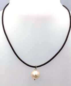 Bruin leren ketting Mary met glasparel