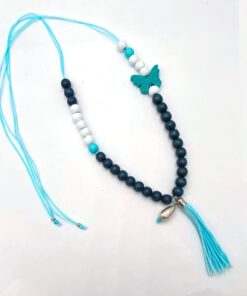 Vrolijke kinderketting blauw wit met vlinder