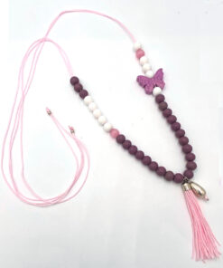 Vrolijke kinderketting paars met roze met vlinder