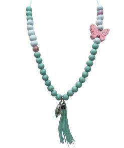 Vrolijke kinderketting mint met roze met vlinder