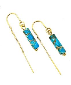 Unieke RVS oorbellen Natuursteen tube kraal Ocean blue