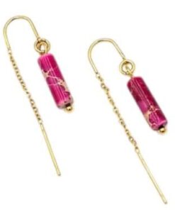 Unieke RVS oorbellen Natuursteen tube kraal Fuchsia